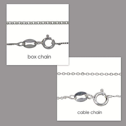 two different types of silver necklace chains: a box chain and a cable chain.