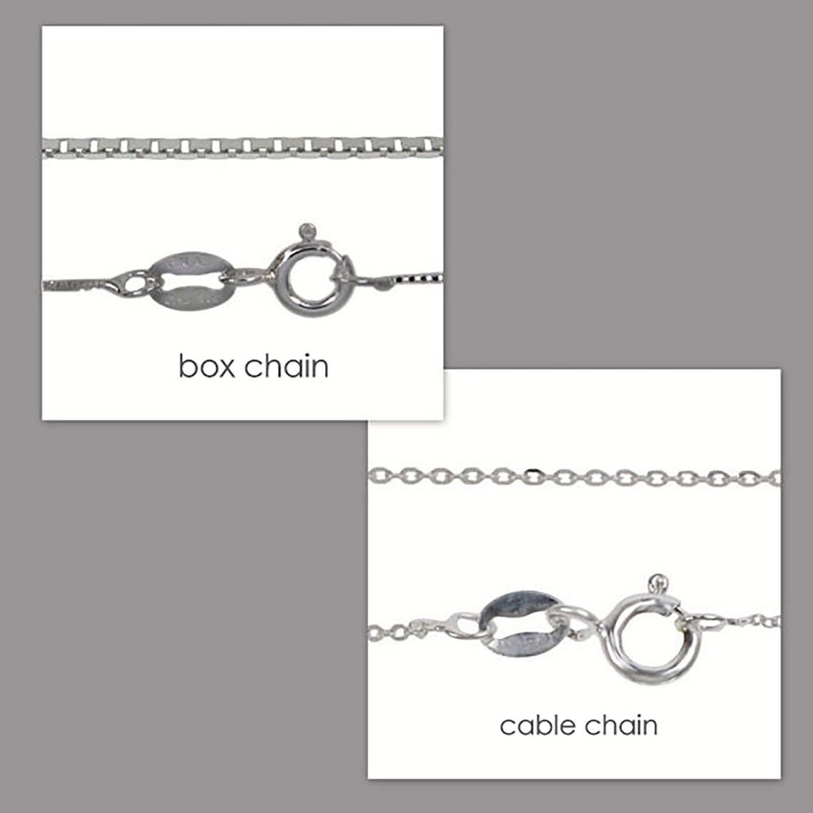 two different types of silver necklace chains: a box chain and a cable chain.