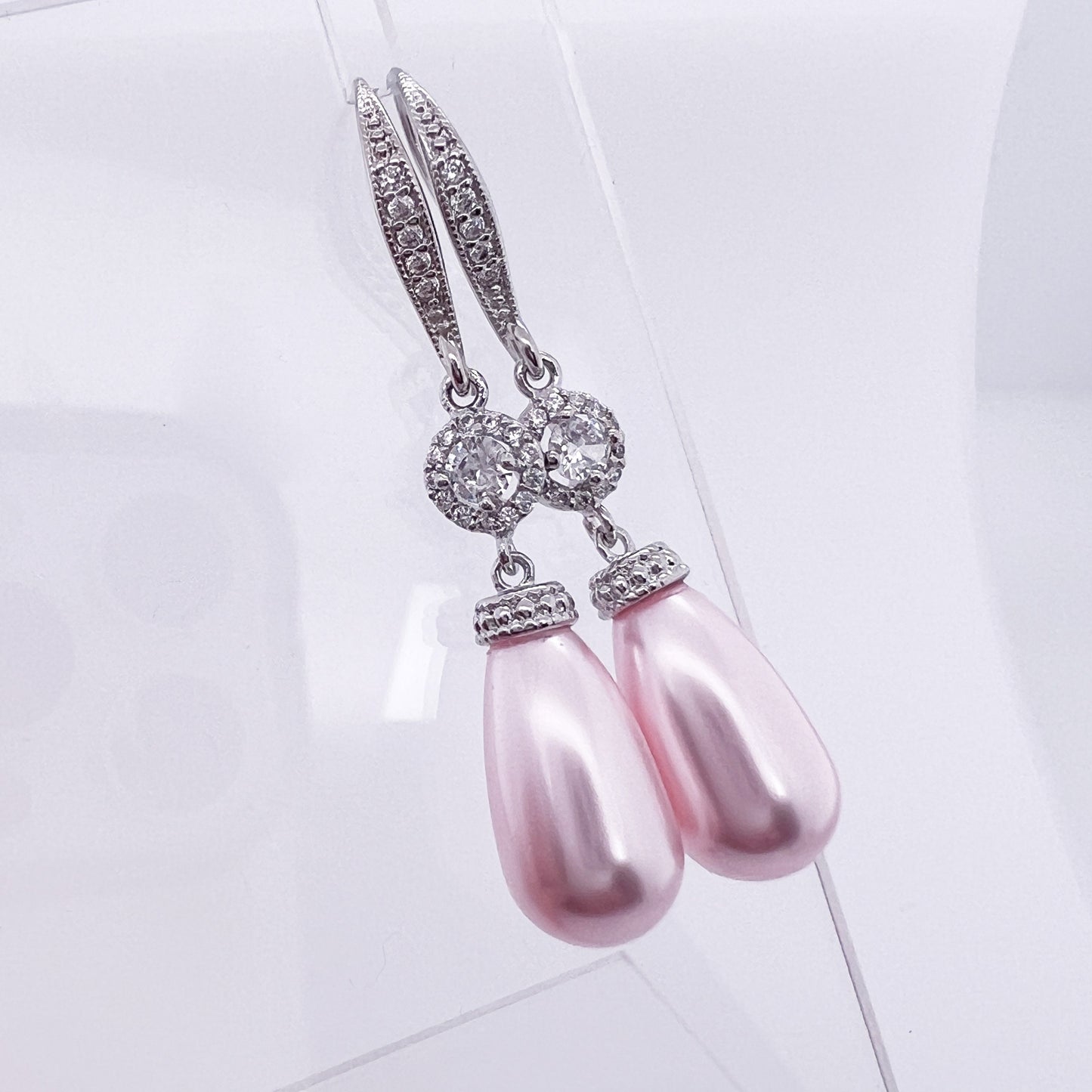 Light Pink Pearl Wedding Jewelry Set, Bridal Necklace and Earrings Set, Light Pink Pearl Wedding Jewelry, Prom Jewelry Set