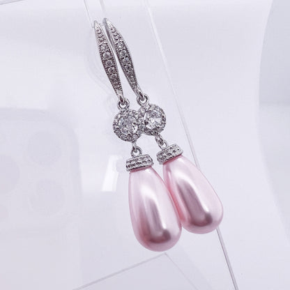 Light Pink Pearl Wedding Jewelry Set, Bridal Necklace and Earrings Set, Light Pink Pearl Wedding Jewelry, Prom Jewelry Set