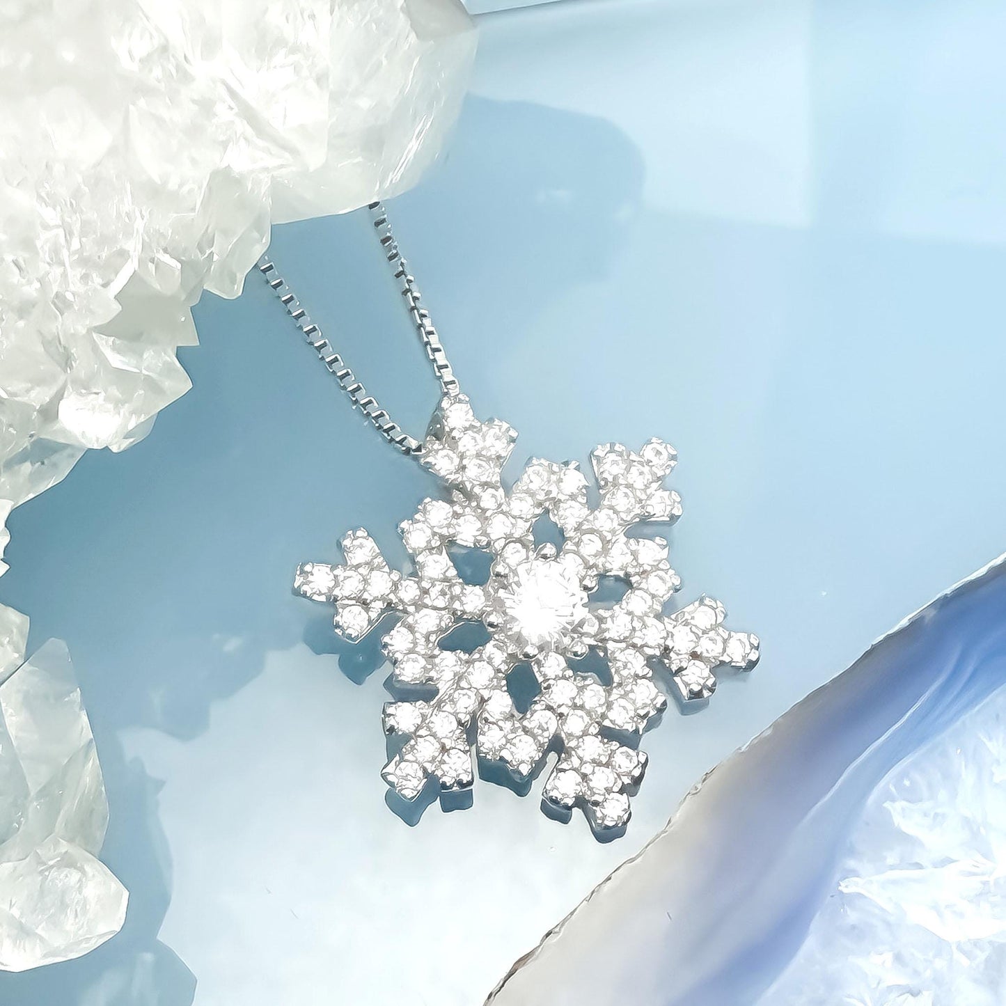 Sterling Silver Snowflake Necklace for Women, Snowflake Pendant with Cubic Zirconia Crystals, Winter Jewelry