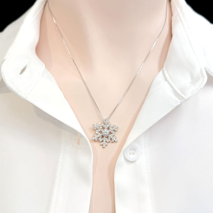 Sterling Silver Snowflake Necklace for Women, Snowflake Pendant with Cubic Zirconia Crystals, Winter Jewelry