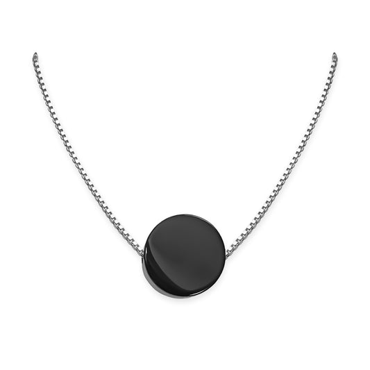 Black Onyx Disc Necklace, Sterling Silver Black Onyx Necklace, Layering Necklace