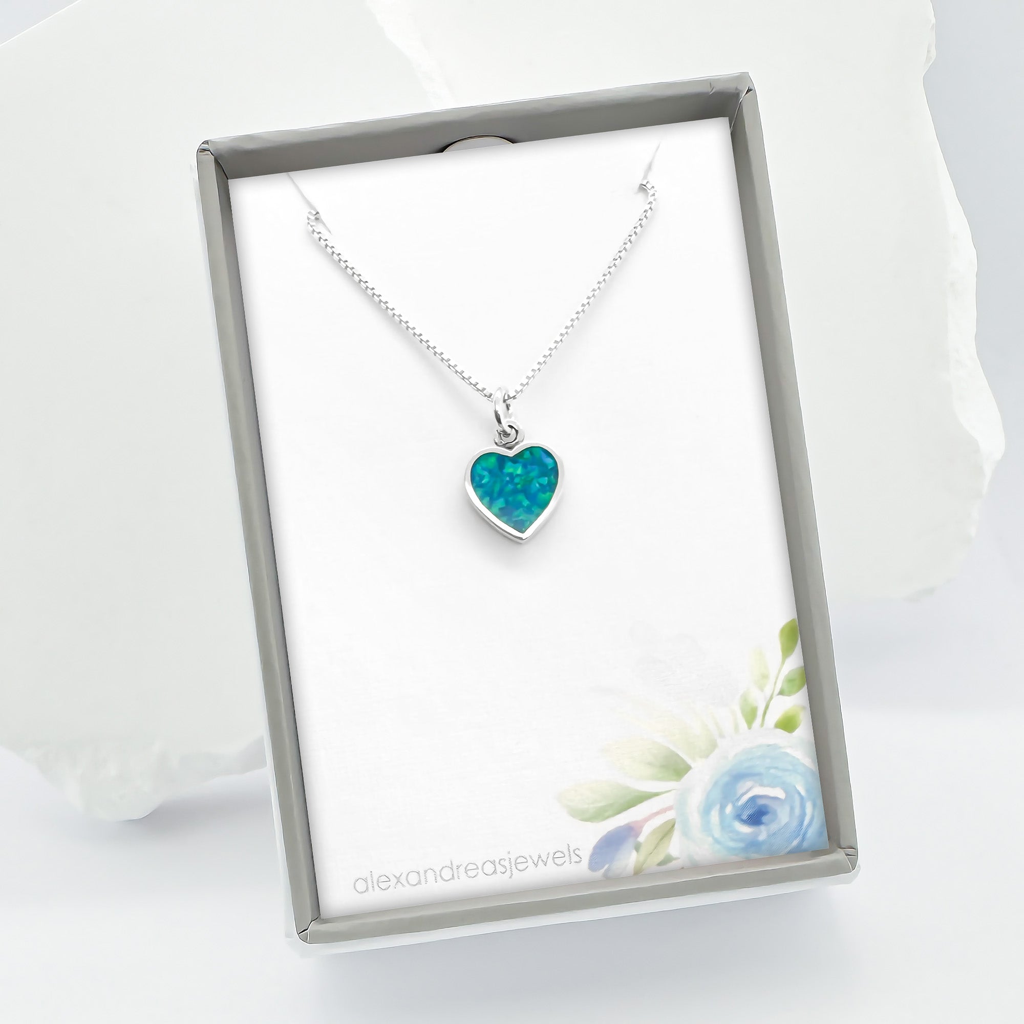 925 Sterling Silver Heart Necklace for Women, Blue Lab Opal