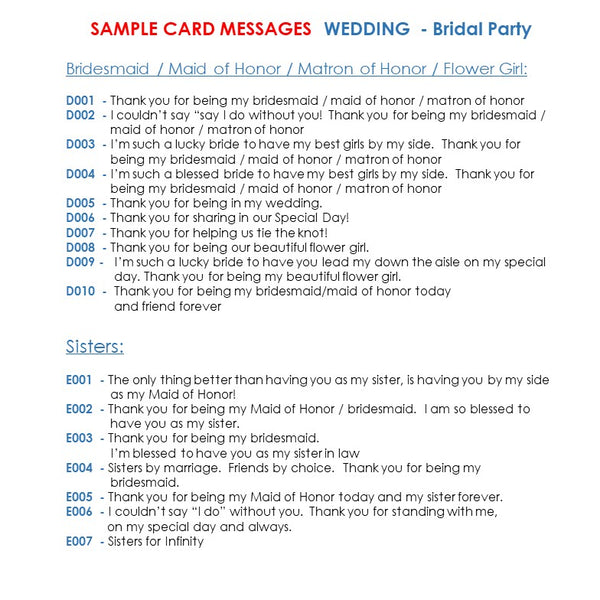 bridal party sample messages