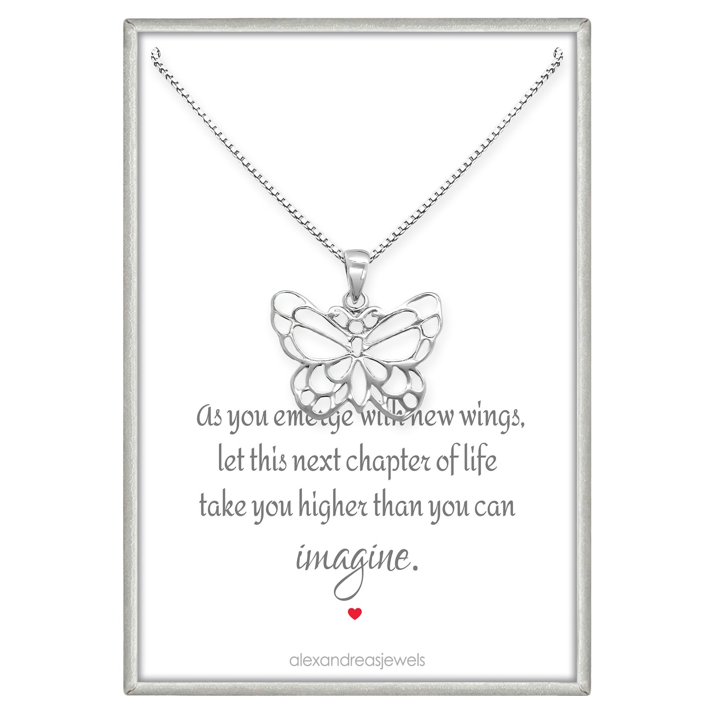 925 Sterling Silver Butterfly Inspirational Motivational Graduation Gift Necklace