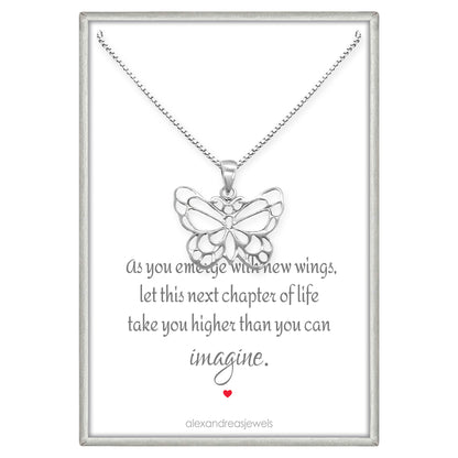 925 Sterling Silver Butterfly Inspirational Motivational Graduation Gift Necklace