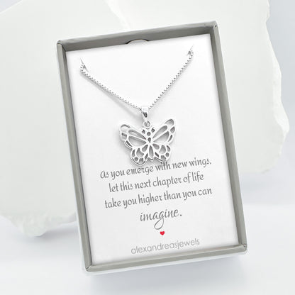 925 Sterling Silver Butterfly Inspirational Motivational Graduation Gift Necklace