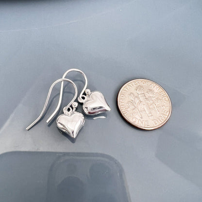 Tiny and Dainty Sterling Silver Puffed Heart Earrings, Girlfriend Gift Earrings,  Daughter Birthday Gift, Niece Birthday Gift
