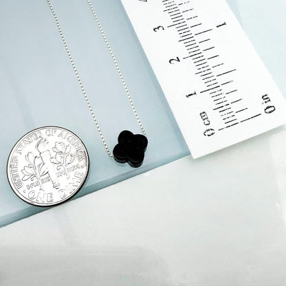 Black Onyx Four Leaf Clover Necklace Sterling Silver Lucky Charm Minimalist Everyday Jewelry Gift