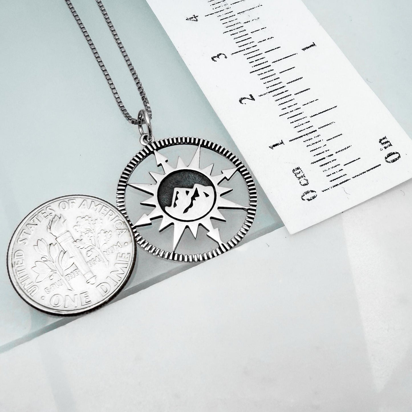 Compass Necklace, Sterling Silver Sunburst Mountain Pendant, Direction Symbol Jewelry