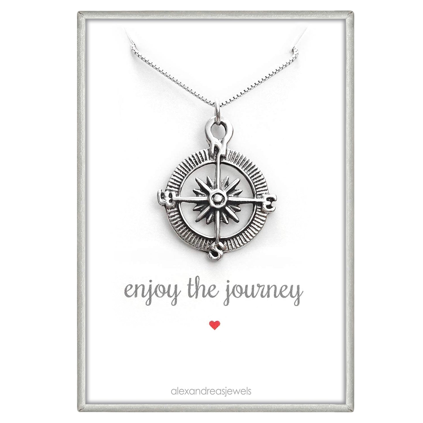 Compass Necklace Sterling Silver, Enjoy the Journey, Travel Necklace, Graduation Gift Necklace