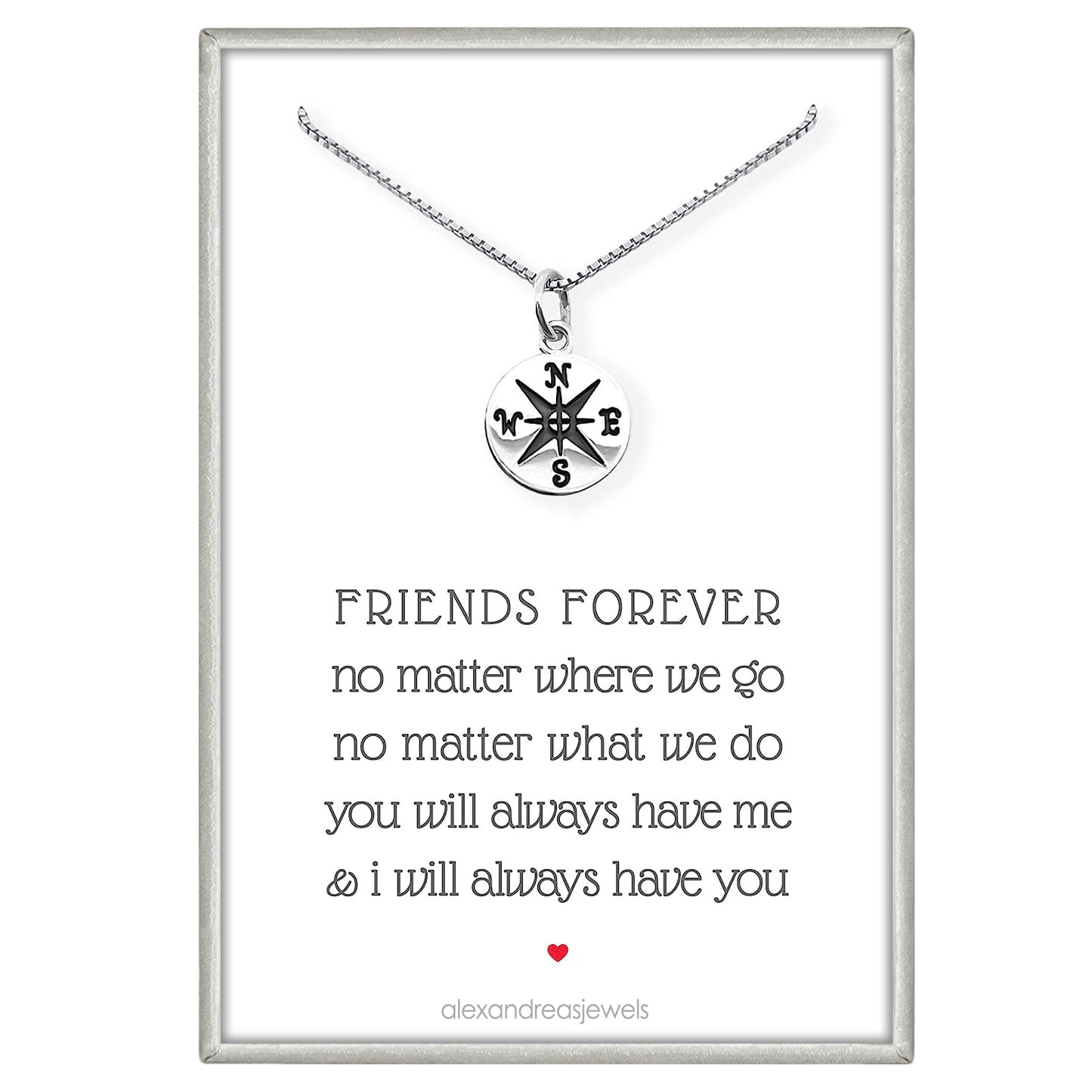 Small Sterling Silver Compass Necklace for Women, Best Friend Gift Necklace, Friendship Necklace,