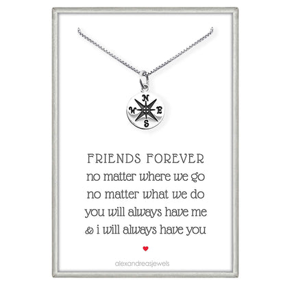 Small Sterling Silver Compass Necklace for Women, Best Friend Gift Necklace, Friendship Necklace,