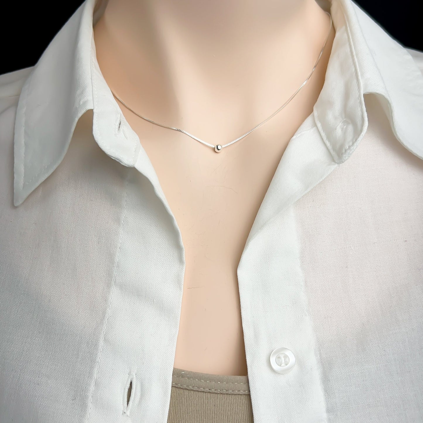 Silver Dot Necklace, Tiny and Dainty Floating Ball Bead Choker Layering Necklace, Minimalist Jewelry, Girlfriend Birthday Gift Necklace