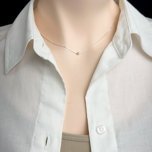 Silver Dot Necklace, Tiny and Dainty Floating Ball Bead Choker Layering Necklace, Minimalist Jewelry, Girlfriend Birthday Gift Necklace
