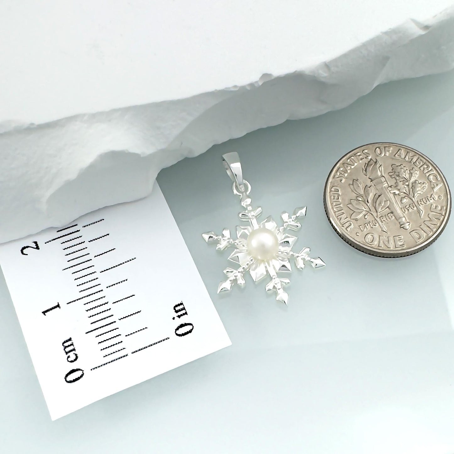 Silver Snowflake Necklace - Freshwater Pearl Pendant on Sterling Silver Chain