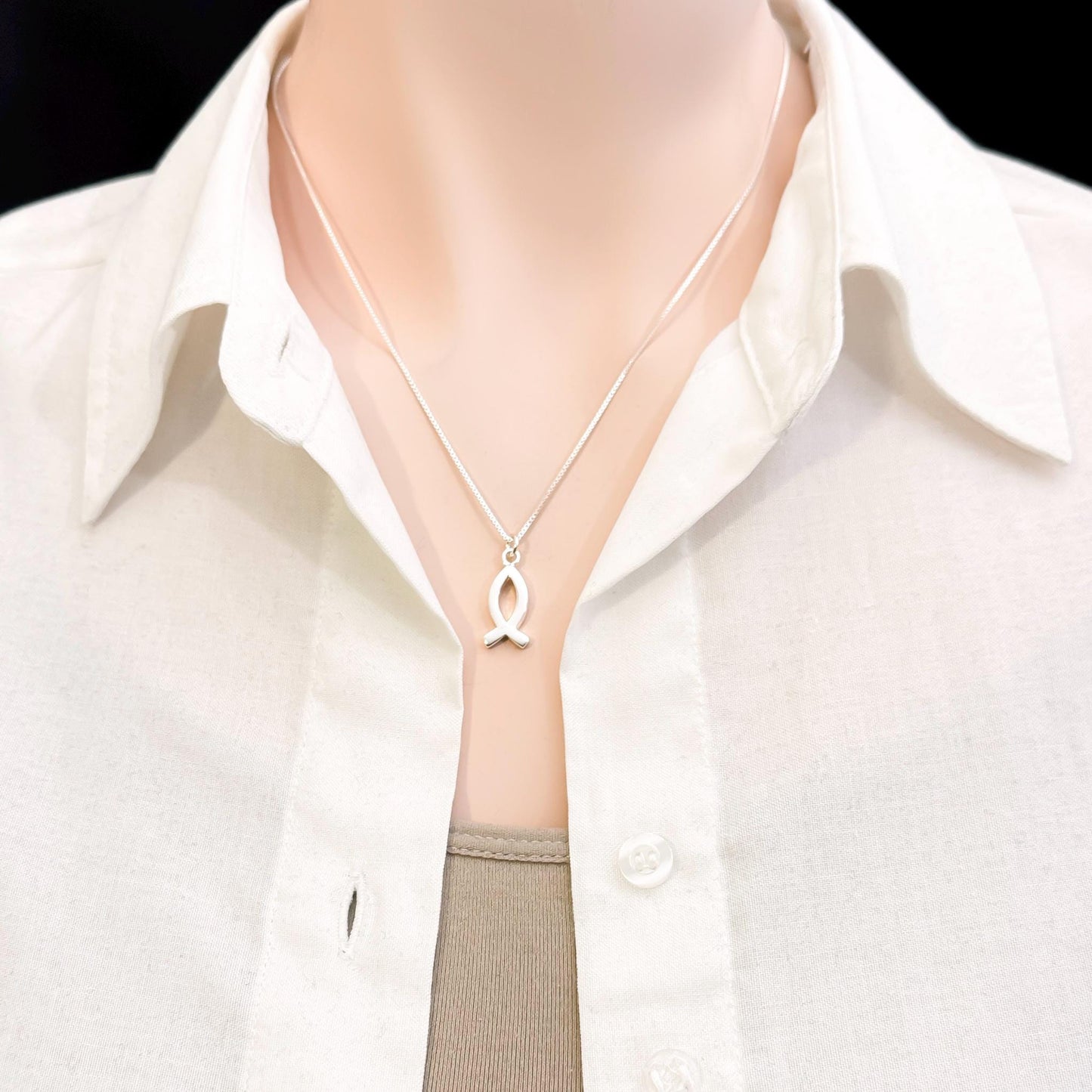 Sterling Silver Ichthus Necklace for Women, Fish Jewelry, Religious Necklace, Christian Ichthus Fish Jewelry