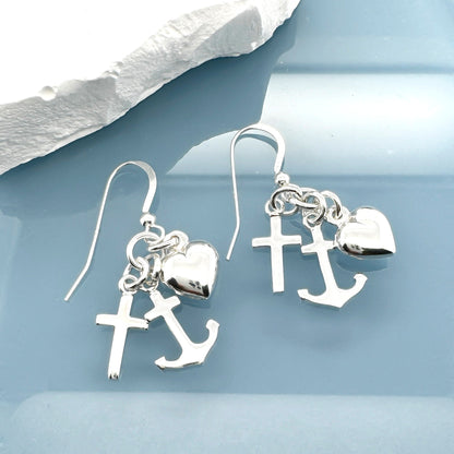 Sterling Silver Faith Hope and Charity Earrings Christian Religious Jewelry Gift for Mom Wife Grandmother Aunt Best Friend Gift Earrings