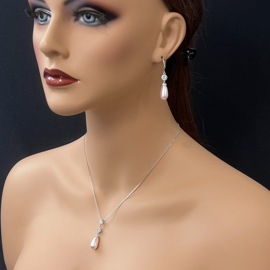 Light Pink Pearl Wedding Jewelry Set, Bridal Necklace and Earrings Set, Light Pink Pearl Wedding Jewelry, Prom Jewelry Set