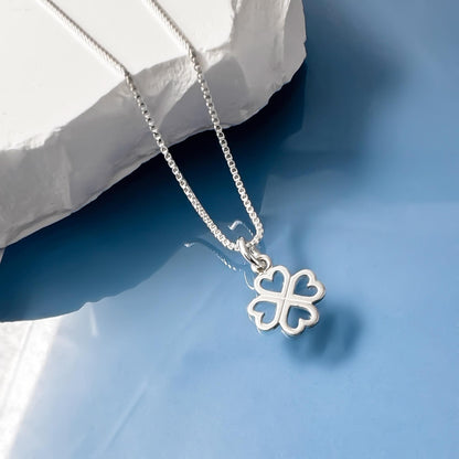 Tiny Four-Leaf Clover Necklace, Sterling Silver Four-Leaf Clover Necklace, Lucky Charm Necklace, St. Patrick's Day Gift, Good Luck Necklace