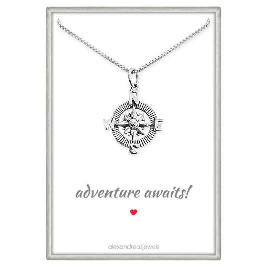 925 Sterling Silver Compass Necklace, Adventure Awaits, Travel Necklace, Graduation Gift Necklace, Retirement Gift Necklace, Daughter Best Friend Graduation 2025 Present, Graduate Gift