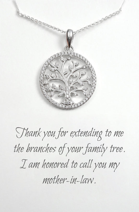 Silver Tree of Life Necklace for Women, Mother-in-Law Gift, Mother of the Groom Gift, Mother of the Bride Gift, Valentine's Day Gift for Mom