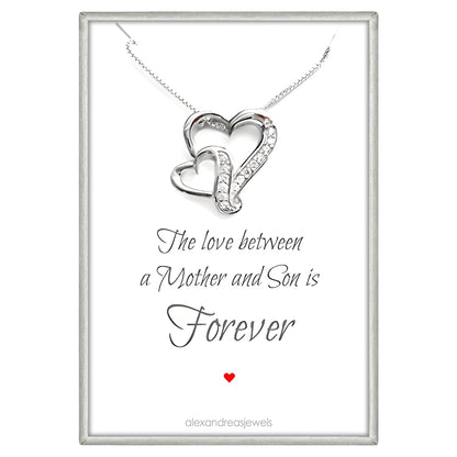 Mother and Son Sterling Silver Double Heart Necklace