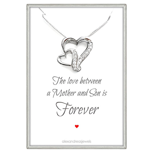 Mother and Son Sterling Silver Double Heart Necklace