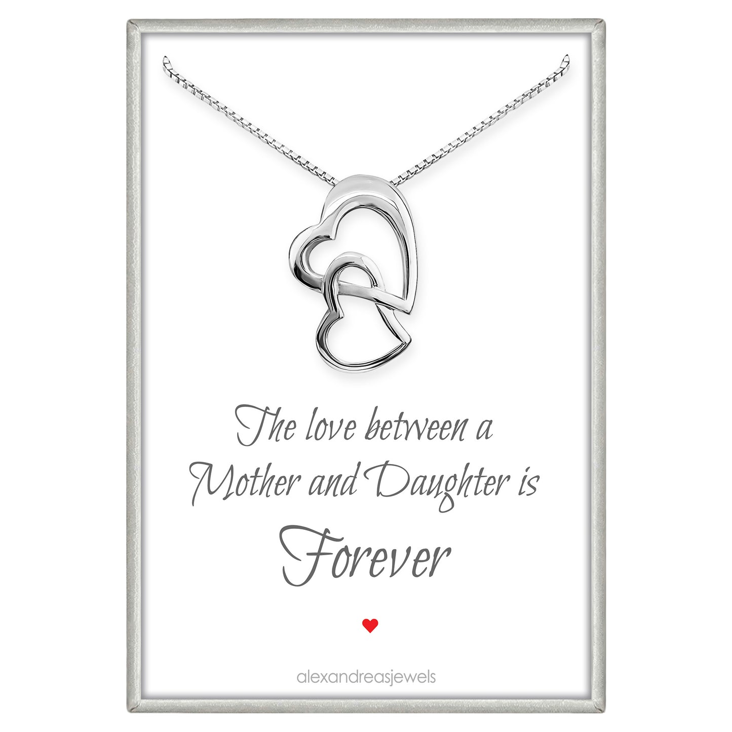 Double Heart Necklace, Sterling Silver Heart Necklace, Mother Gift Necklace, Gift for Daughter, Gift for Son, Mother Daughter Necklace, Mother Son Necklace Sterling Silver (Mother and Daughter)