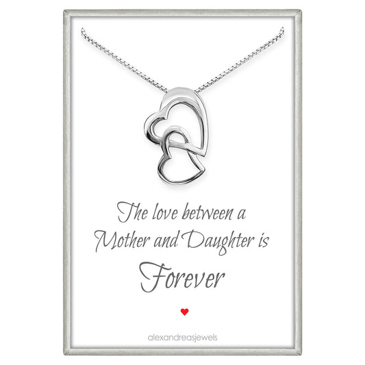 Double Heart Necklace, Sterling Silver Heart Necklace, Mother Gift Necklace, Gift for Daughter, Gift for Son, Mother Daughter Necklace, Mother Son Necklace Sterling Silver (Mother and Daughter)