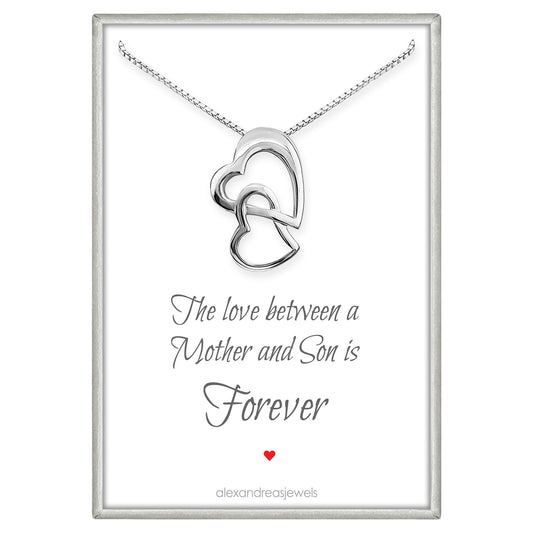 Double Heart Necklace, Sterling Silver Heart Necklace, Mother Gift Necklace, Gift from Son, Mother Son Necklace Sterling Silver (Mother and Son)