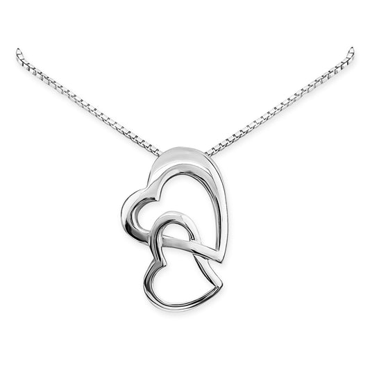 Sterling Silver Mother and Daughter Heart Necklace