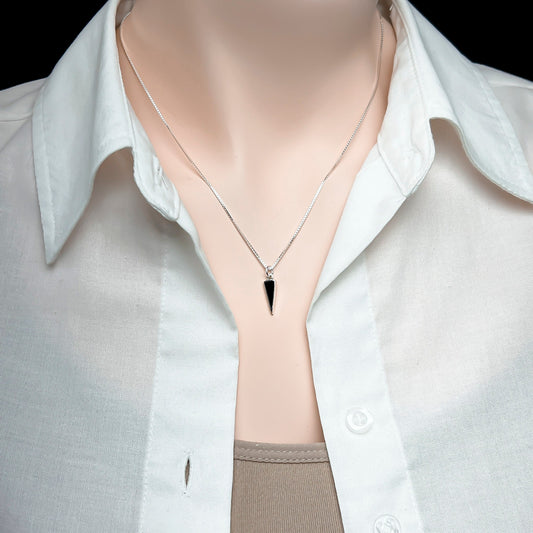 Tiny Sterling Silver Black Onyx Triangle Drop Necklace, Sterling Silver Black Onyx Necklace, Minimalist Black Necklace Black Onyx Choker