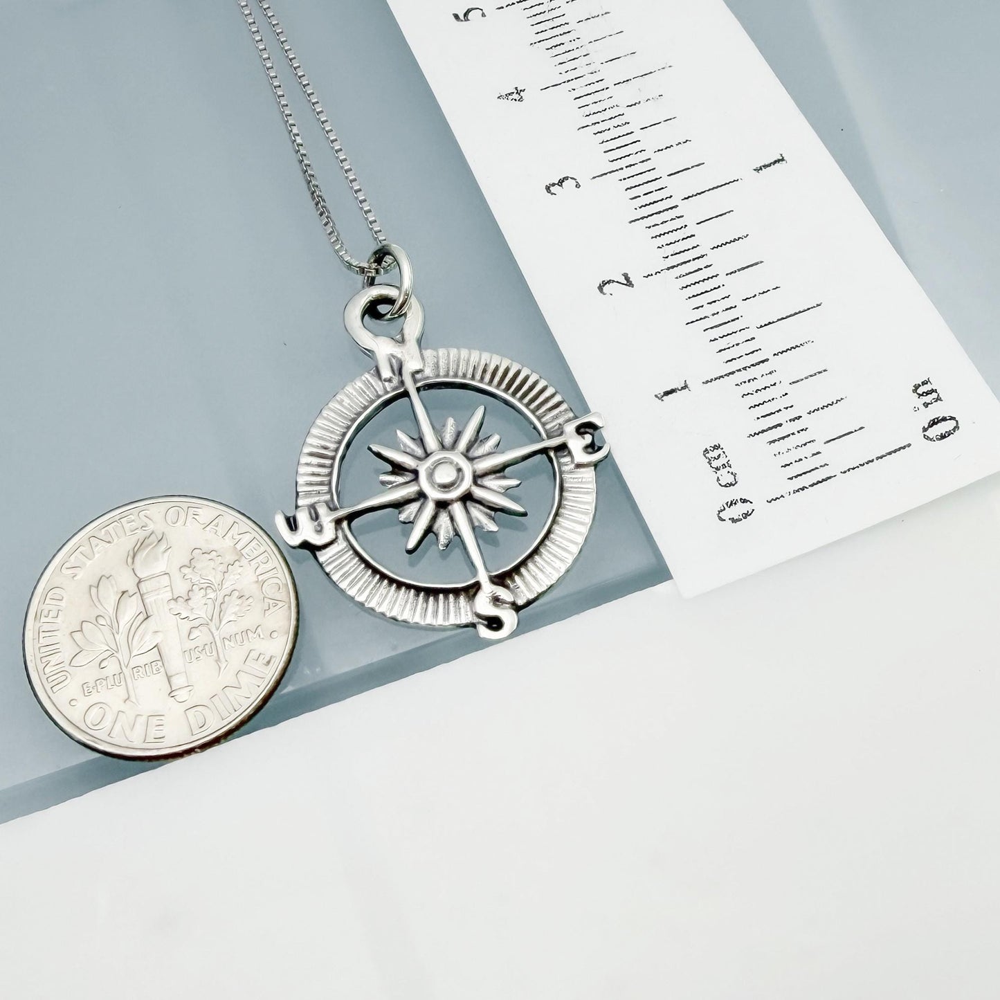 Sterling Silver Compass Necklace, Oxidized North Star Pendant, Graduation Gift Jewelry for Women