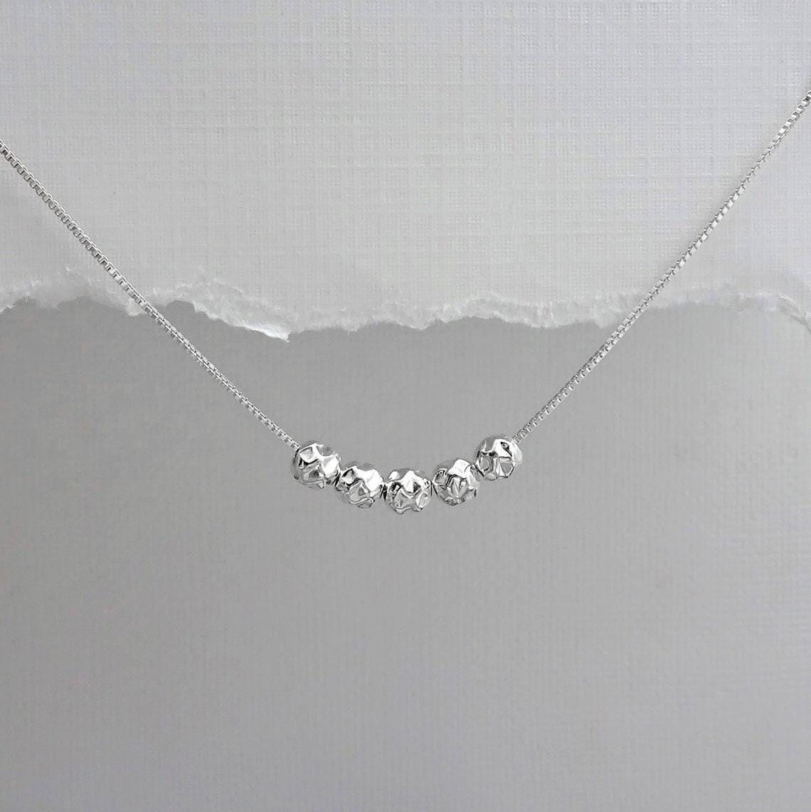 Silver Nuggets Necklace 5 Hammered Sterling Beads for Friends