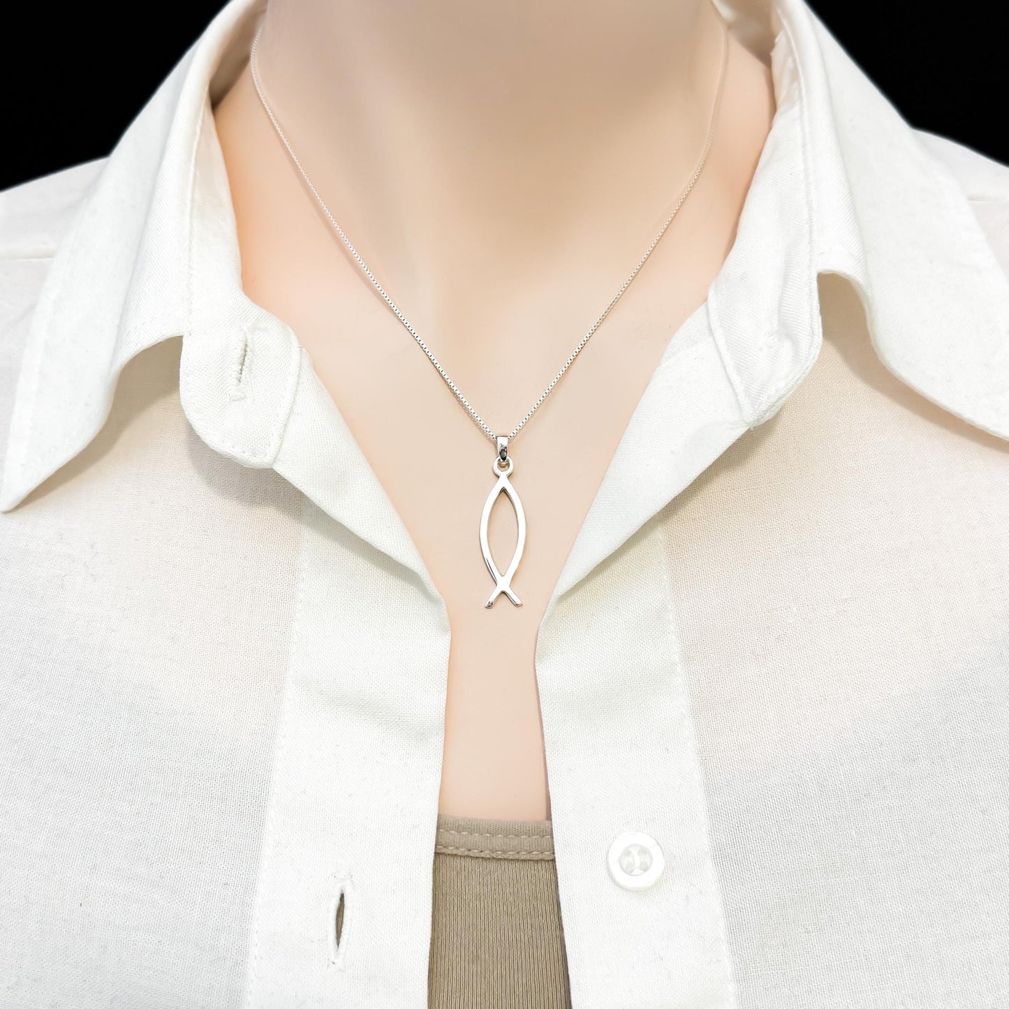 Sterling Silver Ichthus Necklace, Christian Fish Jewelry, Religious Necklace, Ichthus Fish Christmas Present for Women