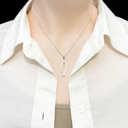 Sterling Silver Ichthus Necklace, Christian Fish Jewelry, Religious Necklace, Ichthus Fish Christmas Present for Women