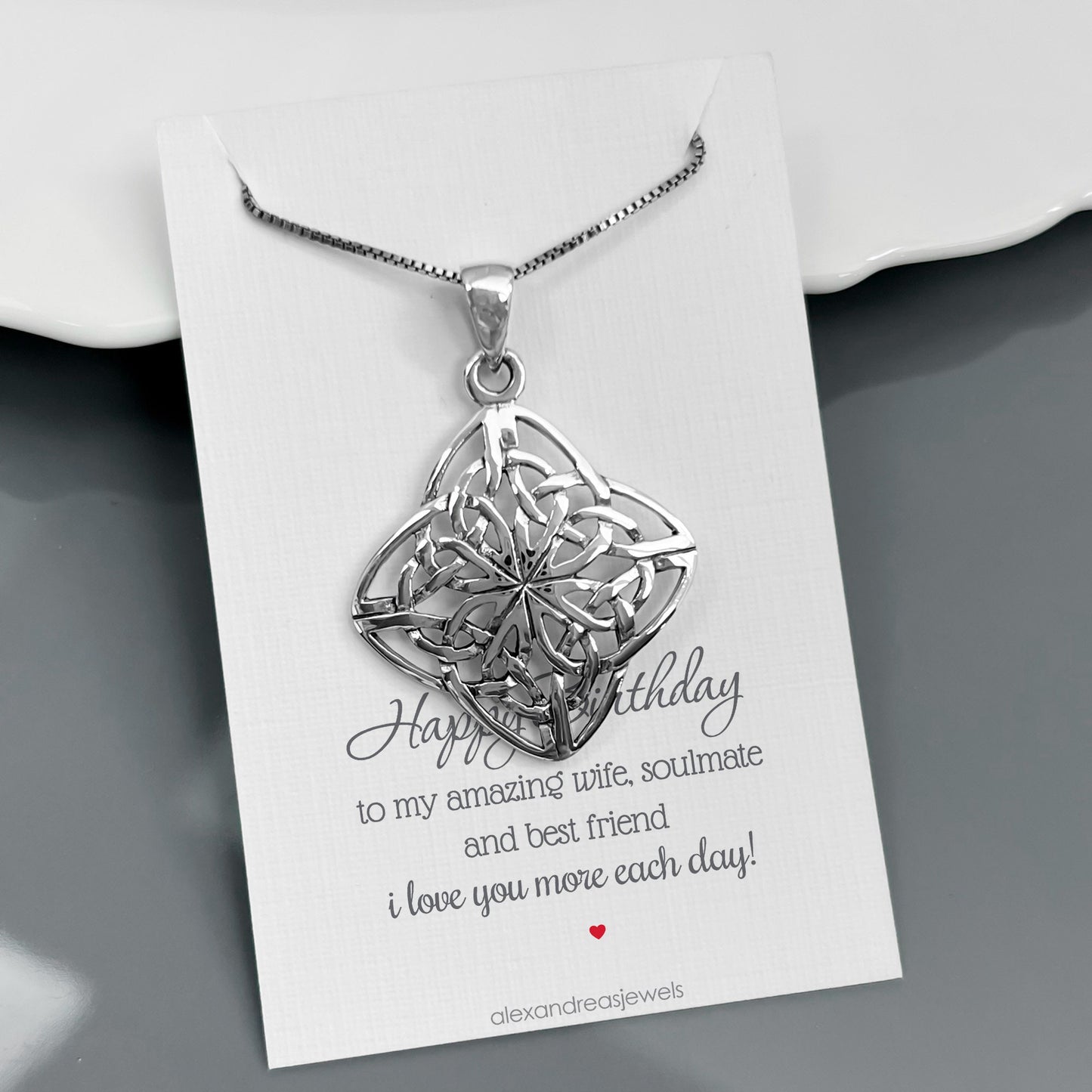 Sterling Silver Celtic Knot Pendant Necklace, 925 Sterling Silver Celtic Necklace Necklace, Irish Necklace, Wife Birthday Gift Necklace