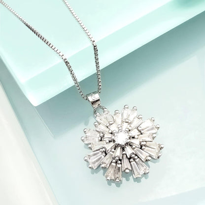 Sterling Silver Snowflake Pendant Necklace with Cubic Zirconia Crystals, Snowflake Jewelry for Women