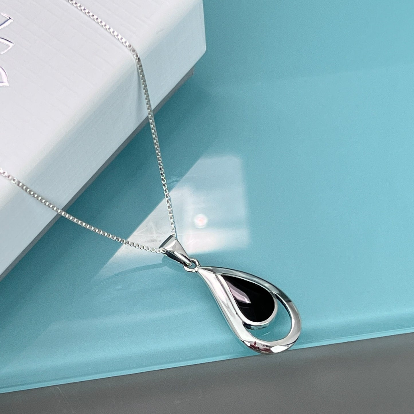 Sterling Silver Black Onyx Teardrop Necklace, Gift for Wife, Girlfriend Gift, Mom Gift Necklace, Anniversary Gift Necklace, Grandmother Gift