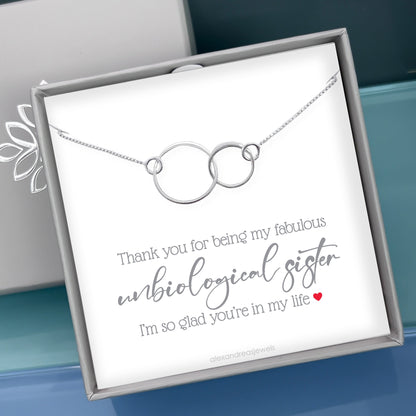 Unbiological Sister Gift, Sterling Silver Two Ring Necklace, 2 Circles Necklace, Best Friend Birthday Gift, Sister Necklace, Stepsister Gift