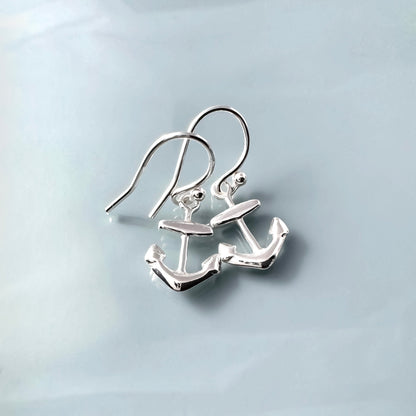 Silver Anchor Earrings, Anchor Jewelry, Dainty Sterling Anchor Dangle Earrings