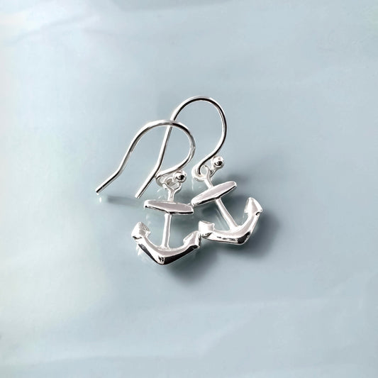Silver Anchor Earrings, Anchor Jewelry, Dainty Sterling Anchor Dangle Earrings
