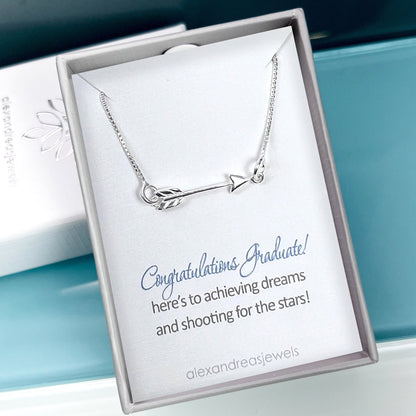 Silver Arrow Necklace, Sterling Silver Sideways Arrow Necklace, Archer Necklace, Daughter Graduation Gift Necklace, Graduate Gift Necklace