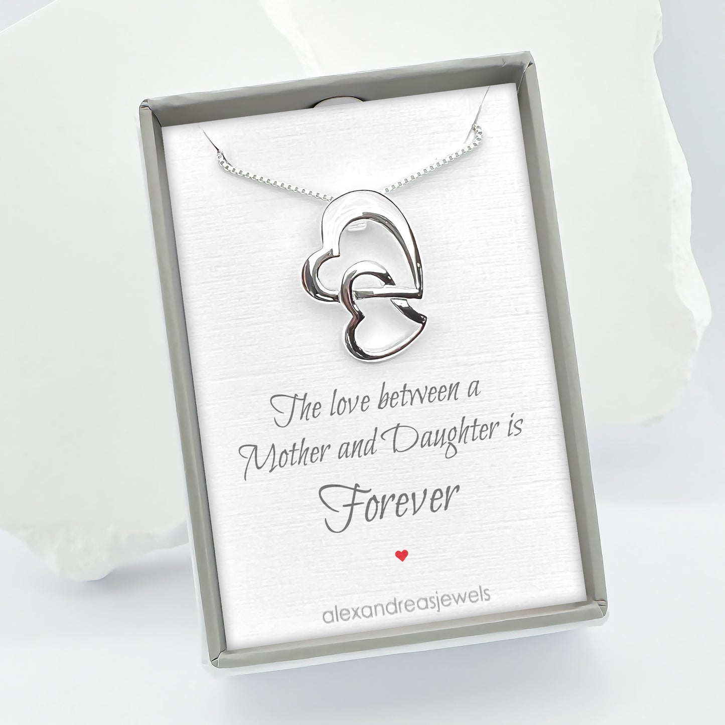 Double Heart Necklace, Sterling Silver Heart Necklace, Mother Gift Necklace, Gift for Daughter, Gift for Son, Mother Daughter Necklace, Mother Son Necklace Sterling Silver (Mother and Daughter)