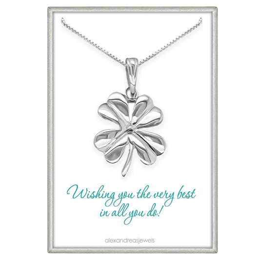 Large Sterling Silver Four Leaf Clover Pendant Necklace, St. Patrick's Day Gift Necklace, Clover Leaf Necklace, Shamrock Irish Good Luck Necklace