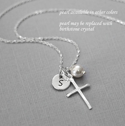 Personalized Sterling Silver Cross Necklace, Tiny Cross Necklace, Christmas Gift Necklace, Godmother Gift, Wife Gift Necklace