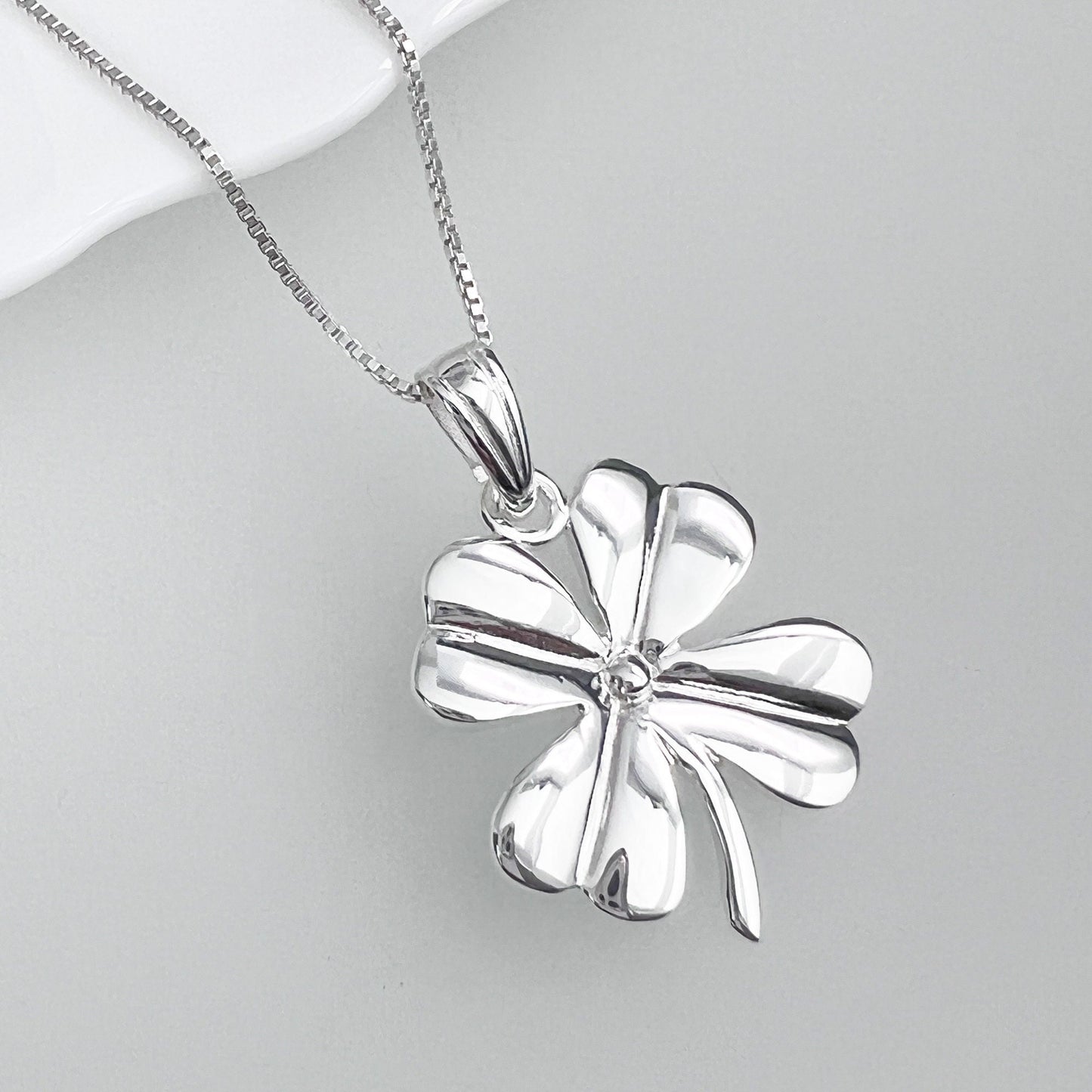 Large High Polish Sterling Silver Four Leaf Clover Pendant Necklace, St. Patrick's Day Gift, Good Luck Necklace, Best Friend Gift Necklace