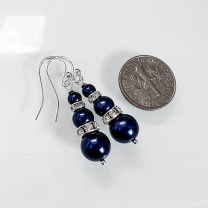 Navy Night Blue Pearl Wedding Earrings